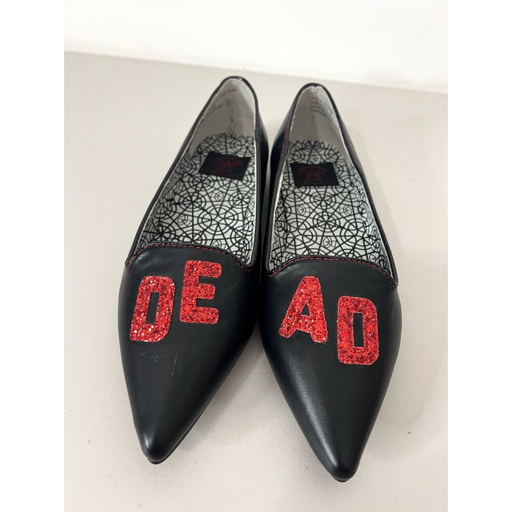 Strange Cult Dagger Dead Flat Glitter Gothic Witchy Red Black Flats Size 7.5